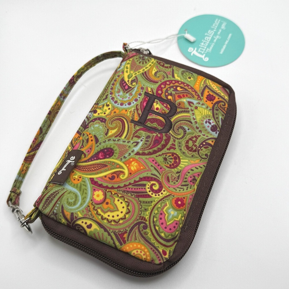 New Initials Inc Tech Wallet Wristlet Boho Paisley Phone Organizer Monogram B